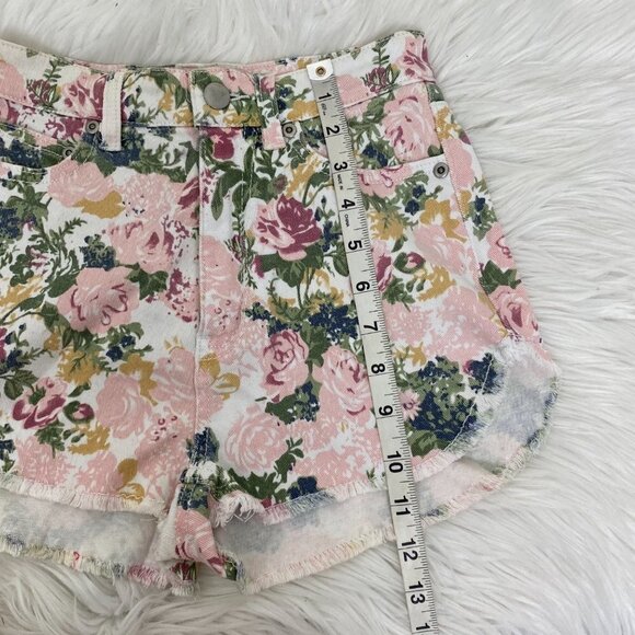 Loverbird Womens 0 Floral High Waist Denim Cutoff Shorts - Picture 4 of 6